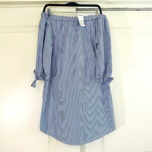 Navy & White Striped Off-Shoulder Swing Dress M - NWT